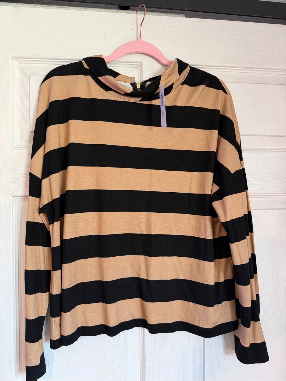 Chico's Black and Tan Striped Long-Sleeve Top